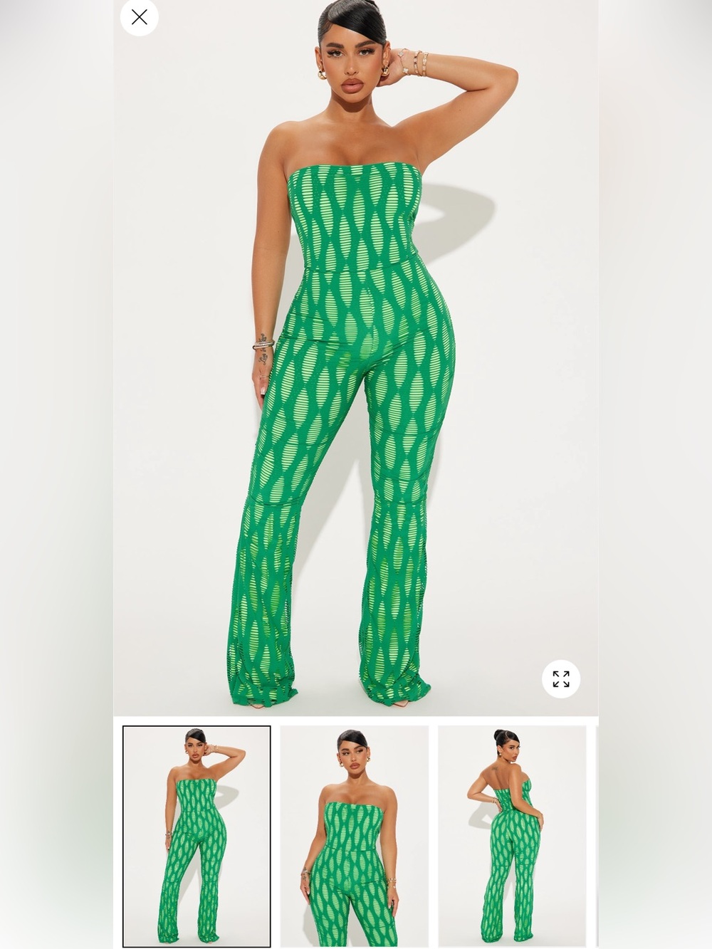 Fashion Nova Strapless Green Patterned Jumpsuit
